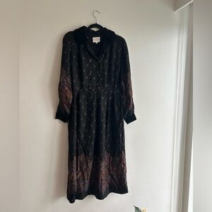 Susan Bristol Black and Paisley print boho folk Long Sleeve Dress